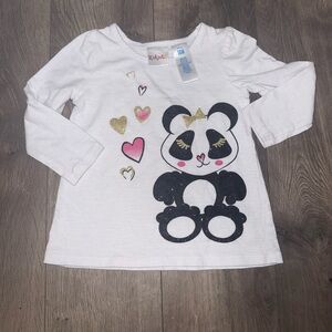 Kidgets White Long-Sleeve Panda Tee with Black, Gold & Pink Accents